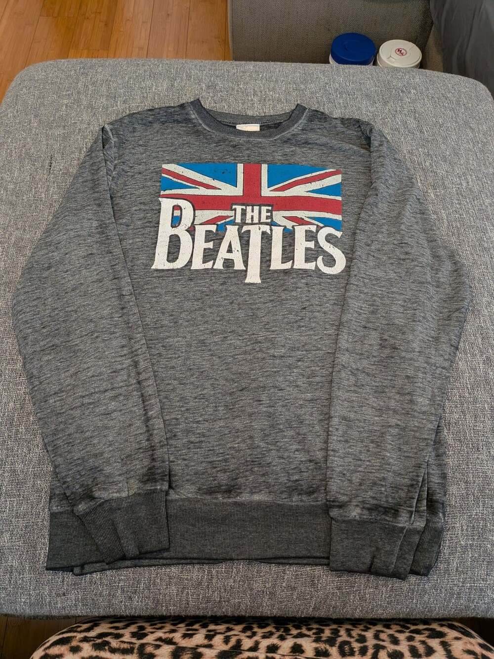 The Beatles Sweatshirt Size M(38/40) Gray Union Jack British Flag Graphic